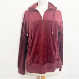 CHAMPION EUC Velour quarter zip rib cuff, hem thumb holes drawstring neck top M